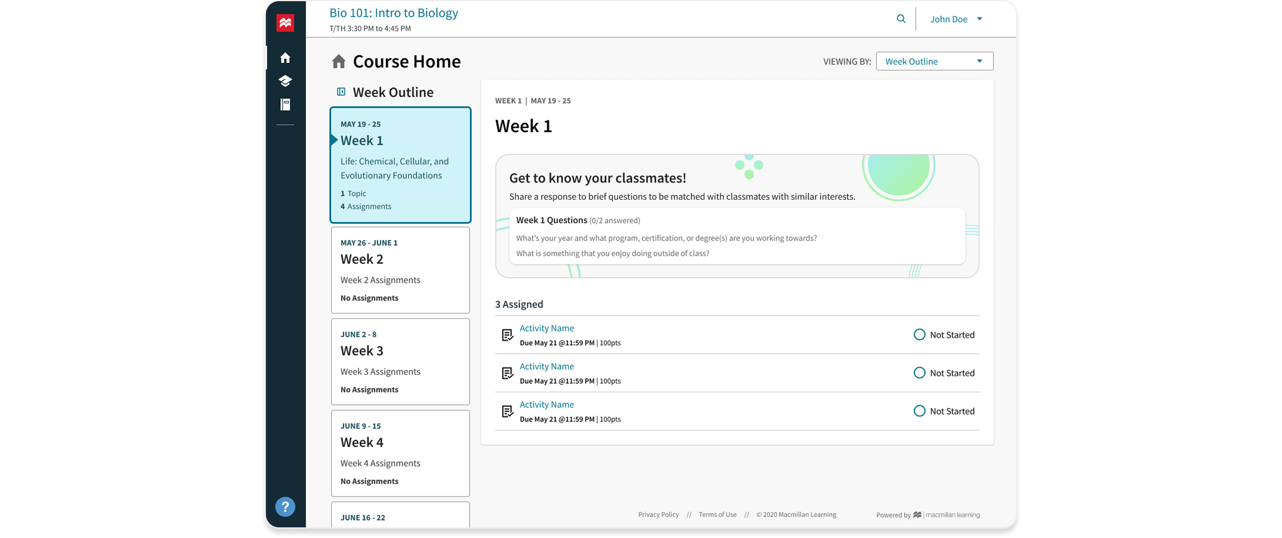 Achieve Peer Connector — course home view with onboarding and response flow